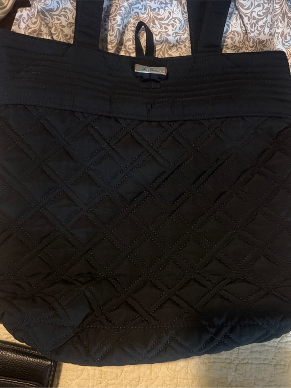 Vera Bradley Quilted Black Tote with Long Straps